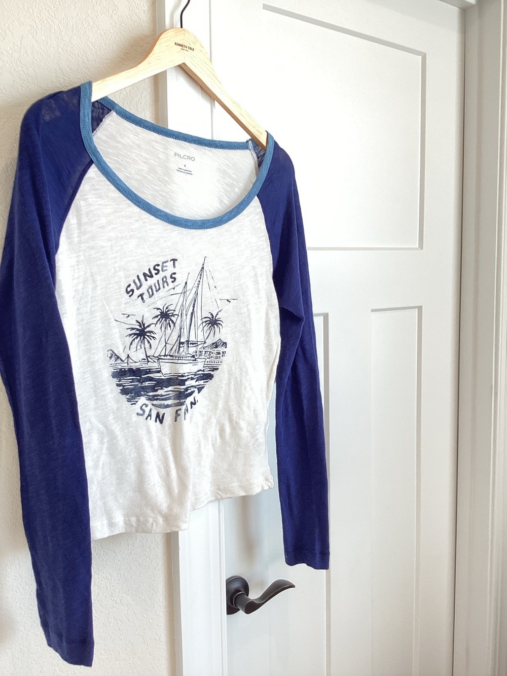 Anthropologie Ringer Tee Heritage Scoop Neck Long Sleeve New Small San Francisco - Picture 4 of 15